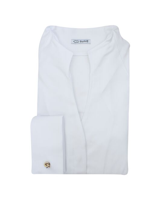 Женская рубашка под запонки воротник стойка белая - 8160 от byME  Женская рубашка под запонки воротник стойка белая - 8160 от byME
