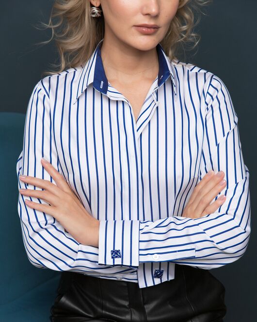 Женская рубашка под запонку с супатной застежкой в полоску- 8204 от byME 