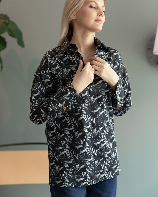 Женская рубашка под запонку черная - 8225 от byME  Женская рубашка под запонку черная - 8225 от byME