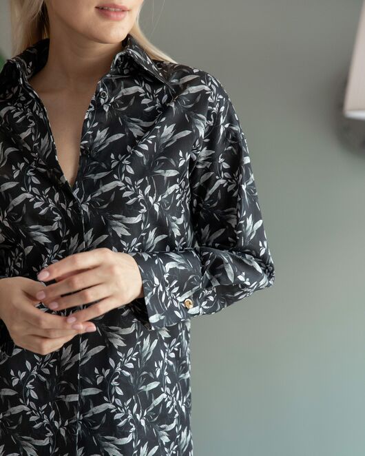 Женская рубашка под запонку черная - 8225 от byME  Женская рубашка под запонку черная - 8225 от byME