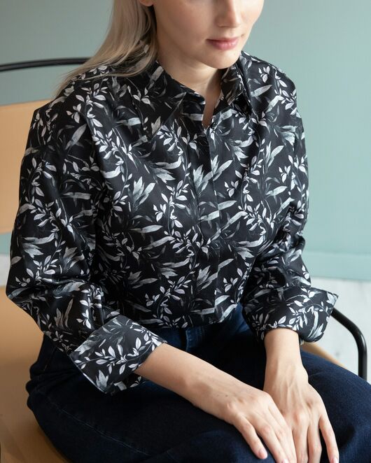 Женская рубашка под запонку черная - 8225 от byME  Женская рубашка под запонку черная - 8225 от byME