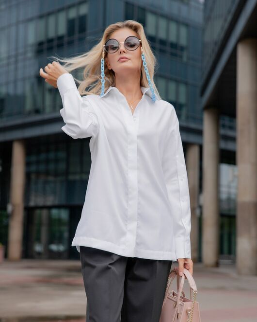 Женская рубашка пышный рукав под пуговицу белая - 8226-N от byME  Женская рубашка пышный рукав под пуговицу белая - 8226-N от byME