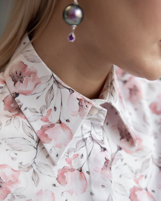 Женская рубашка с пышным рукавом узор цветы - 8228 от byME 