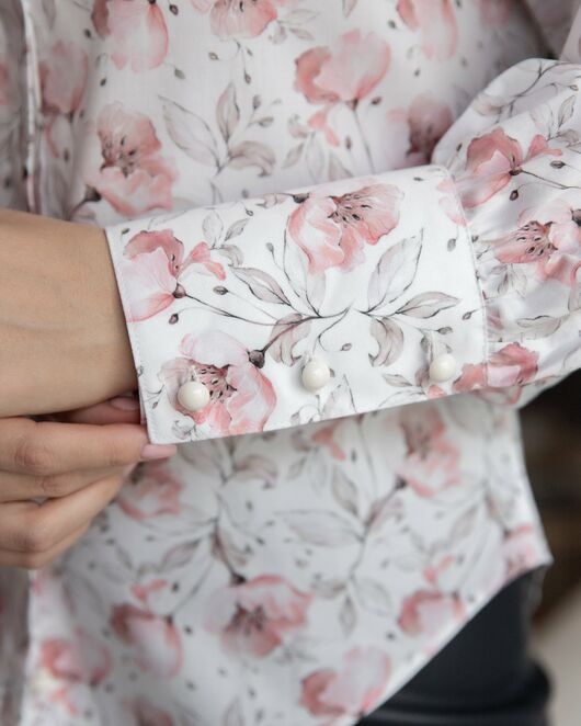 Женская рубашка с пышным рукавом узор цветы - 8228 от byME 