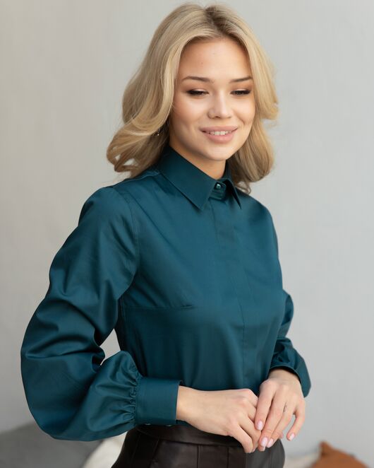 Женская рубашка с пышным рукавом бутылочная - 8246 от byME 