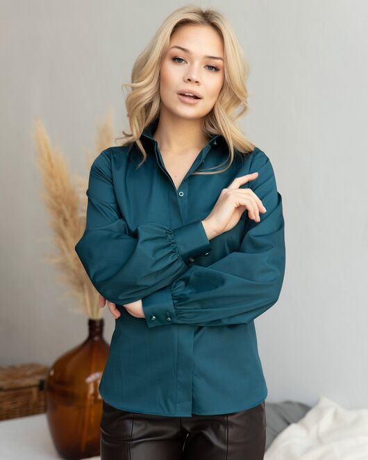 Женская рубашка с пышным рукавом бутылочная - 8246 от byME 