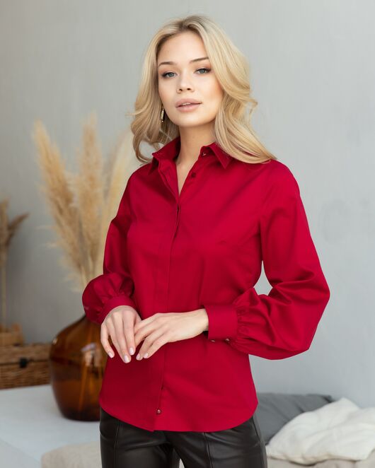 Женская рубашка с пышным рукавом вишнёвая - 8247 от byME 