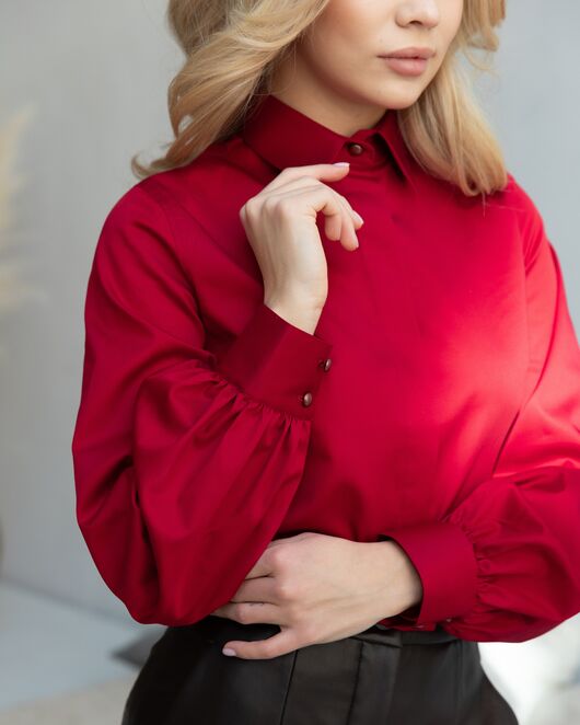 Женская рубашка с пышным рукавом вишнёвая - 8247 от byME 