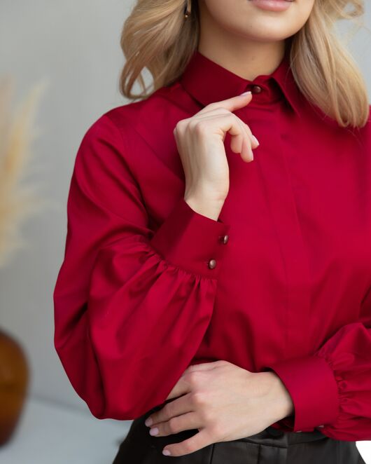 Женская рубашка с пышным рукавом вишнёвая - 8247 от byME 
