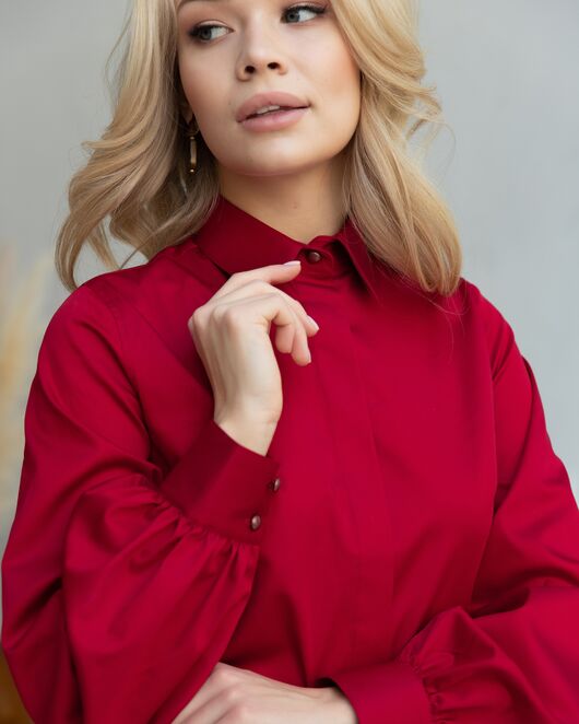 Женская рубашка с пышным рукавом вишнёвая - 8247 от byME 