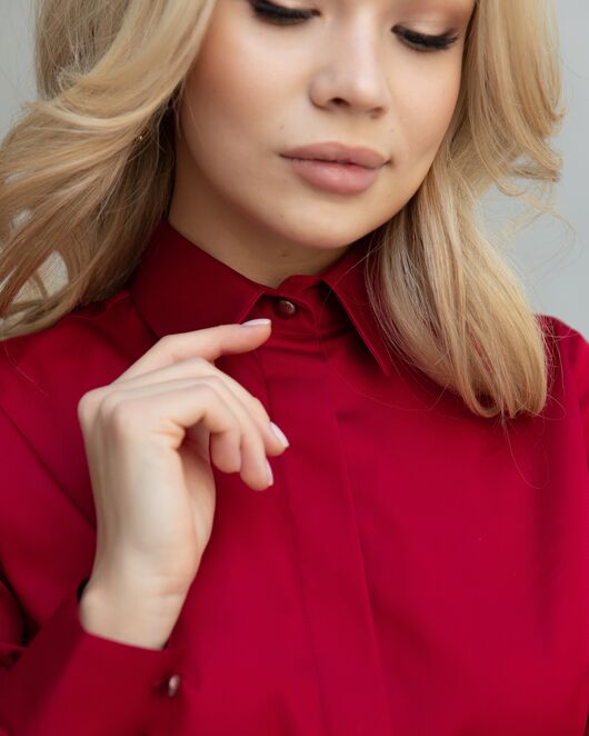 Женская рубашка с пышным рукавом вишнёвая - 8247 от byME 