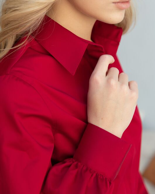 Женская рубашка с пышным рукавом вишнёвая - 8247 от byME 