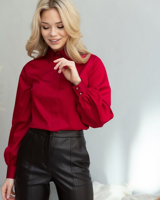 Женская рубашка с пышным рукавом вишнёвая - 8247 от byME 