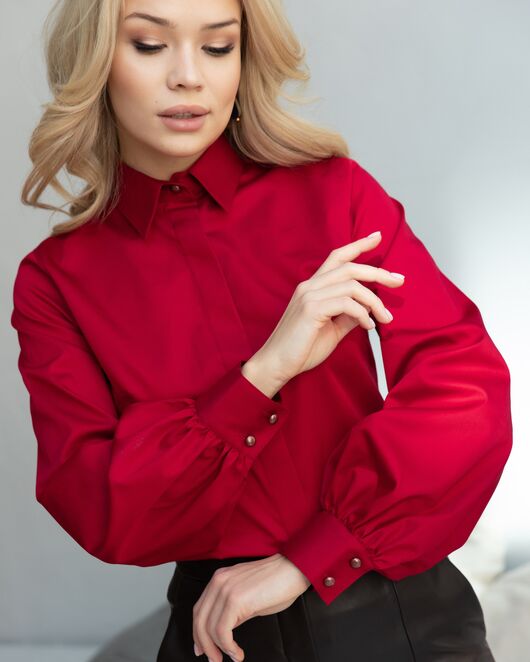 Женская рубашка с пышным рукавом вишнёвая - 8247 от byME 