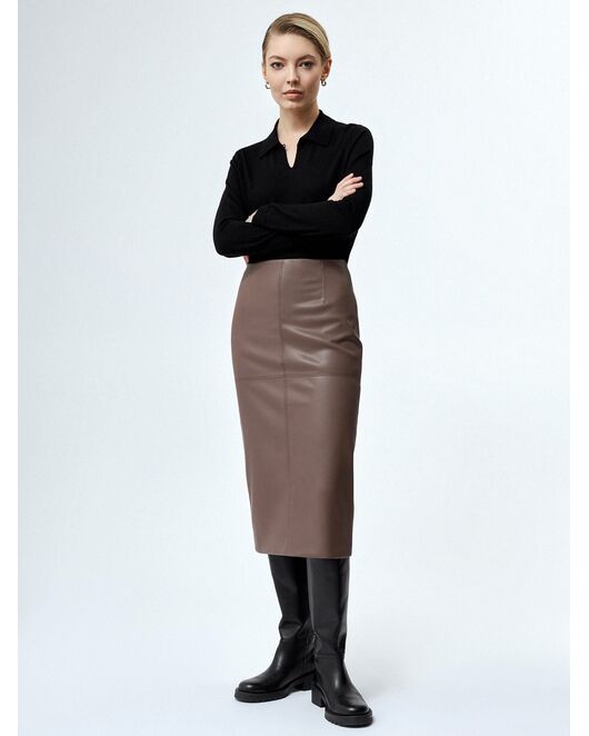 Юбка женская прямая из экокожи темно-бежевая от ByME 