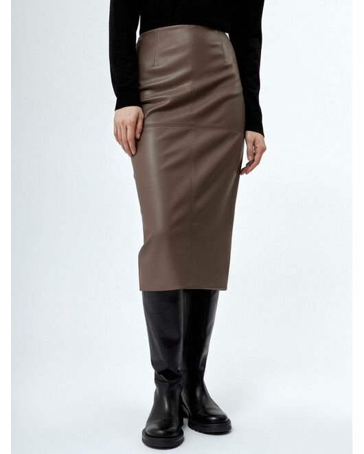 Юбка женская прямая из экокожи темно-бежевая от ByME 