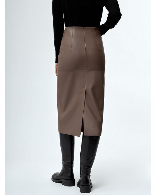 Юбка женская прямая из экокожи темно-бежевая от ByME 
