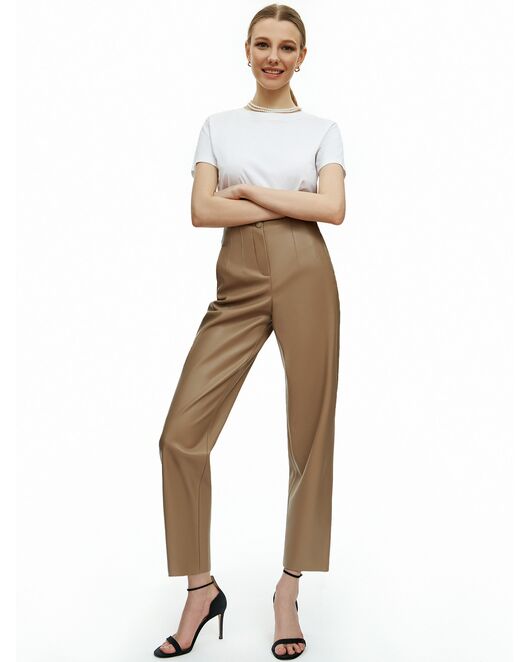 Брюки бежевые из экокожи от byME 