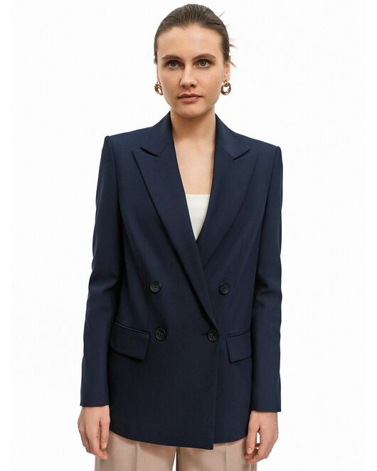 Жакет женский прямой двубортный тёмно-синий от byME 