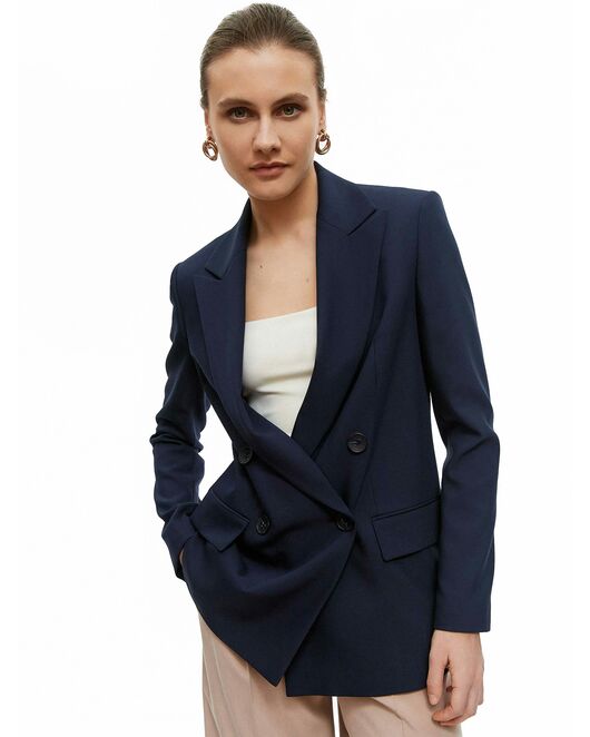 Жакет женский прямой двубортный тёмно-синий от byME 