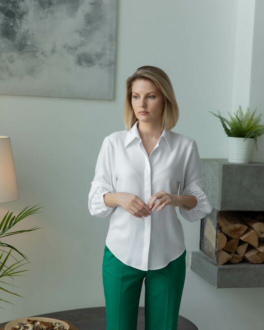 Блузка объемный рукав 3/4 белая - 7965 от byME 