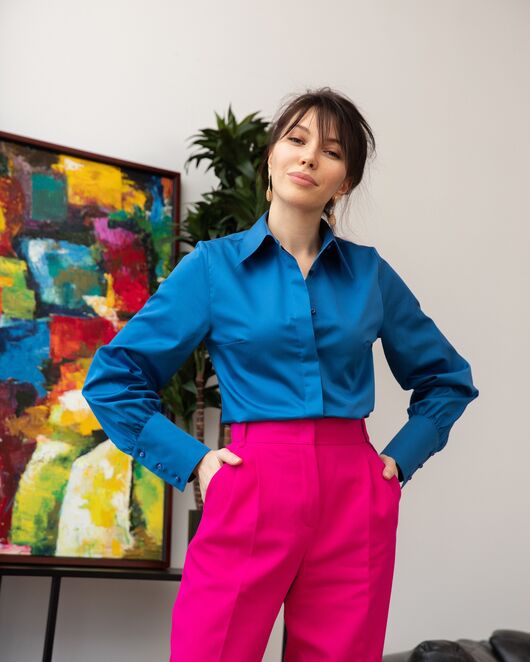 Женская рубашка с пышным рукавом кобальт - 8249 от byME 