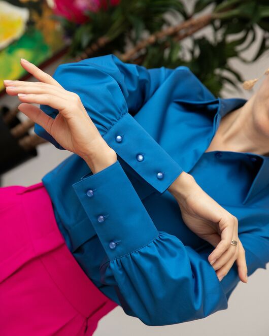 Женская рубашка с пышным рукавом кобальт - 8249 от byME 