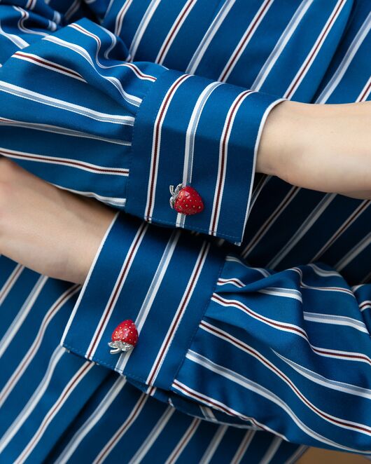 Женская рубашка под запонку синяя в полоску - 8266 от  