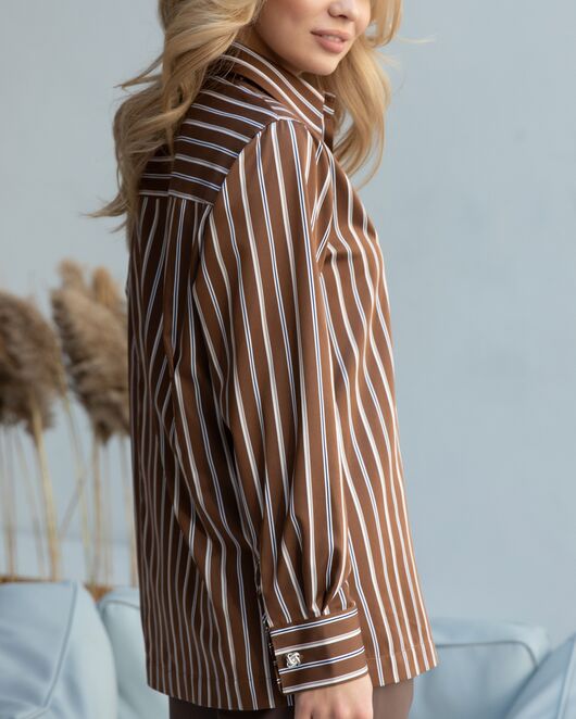 Женская рубашка под запонку коричневая в полоску - 8267 от byME 