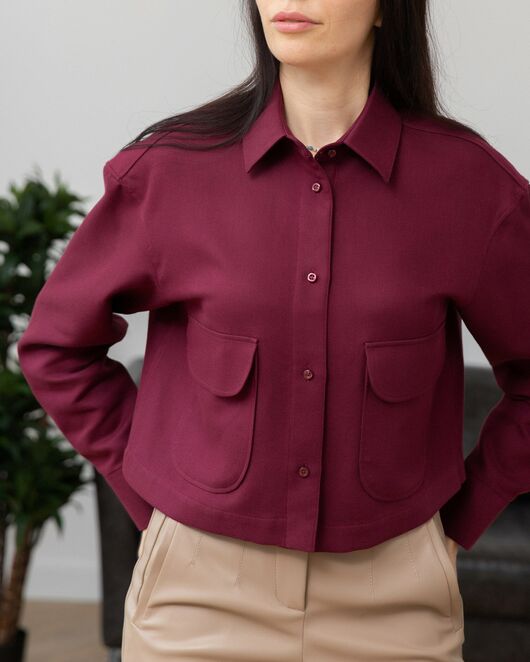Женская блузка укороченная с карманами бордовая - 8268 от byME 