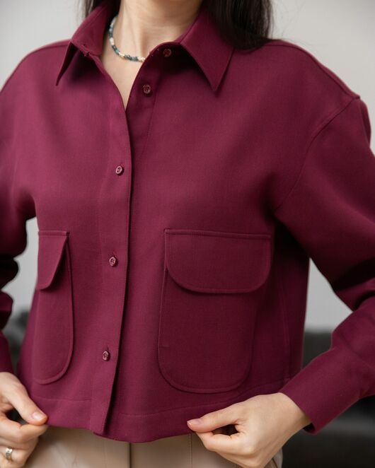 Женская блузка укороченная с карманами бордовая - 8268 от byME 