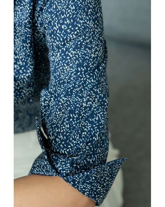 Женская рубашка воротник стойка рукав 3/4 синяя с принтом  - 8302 от byME 