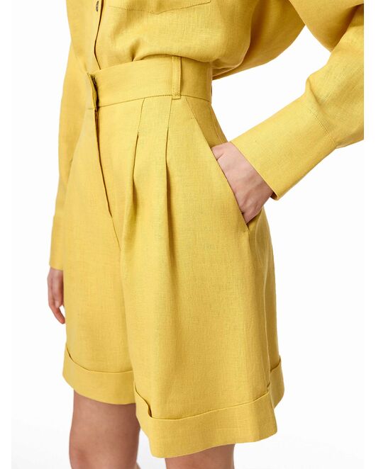 Шорты женские изо льна жёлтые от ByME 