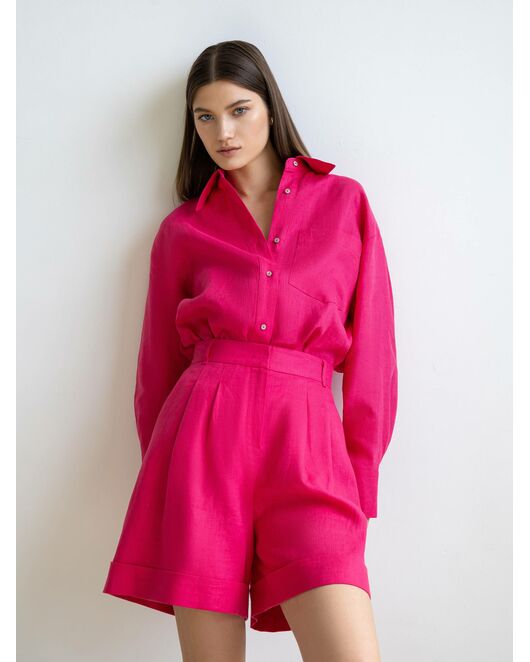Женская льняная рубашка фуксия от byME 