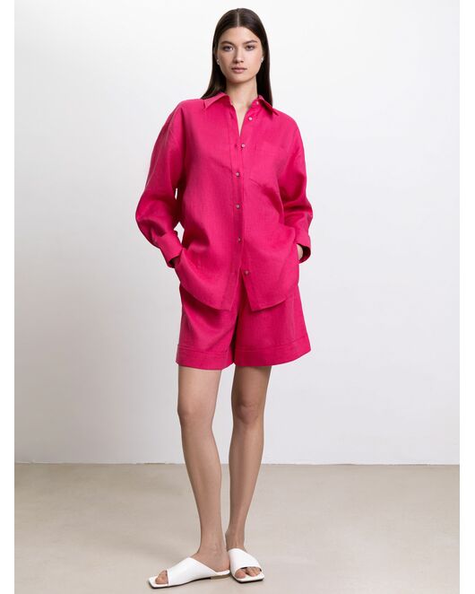 Женская льняная рубашка фуксия от byME 