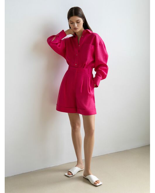 Женская льняная рубашка фуксия от byME 