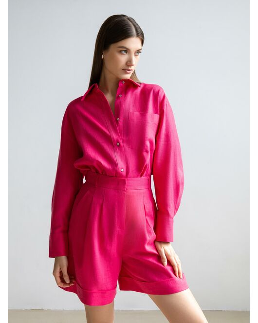 Женская льняная рубашка фуксия от byME 