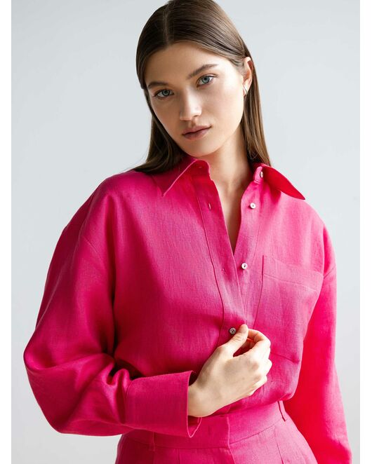 Женская льняная рубашка фуксия от byME 