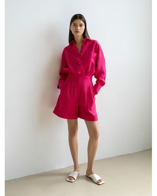 Женская льняная рубашка фуксия от byME 