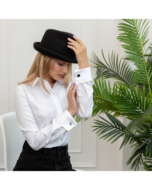 Женская рубашка под запонку белая с ребристой фактурой - 8257 от byME 