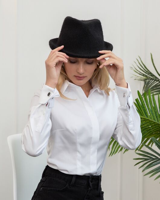 Женская рубашка под запонку белая с ребристой фактурой - 8257 от byME 