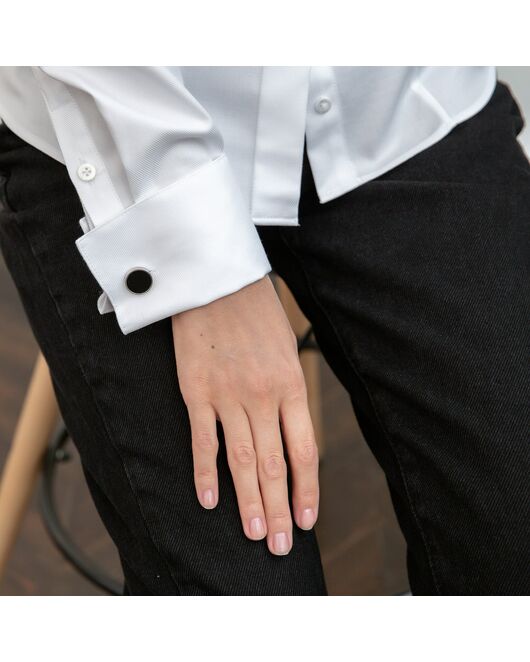 Женская рубашка под запонку белая с ребристой фактурой - 8257 от byME 