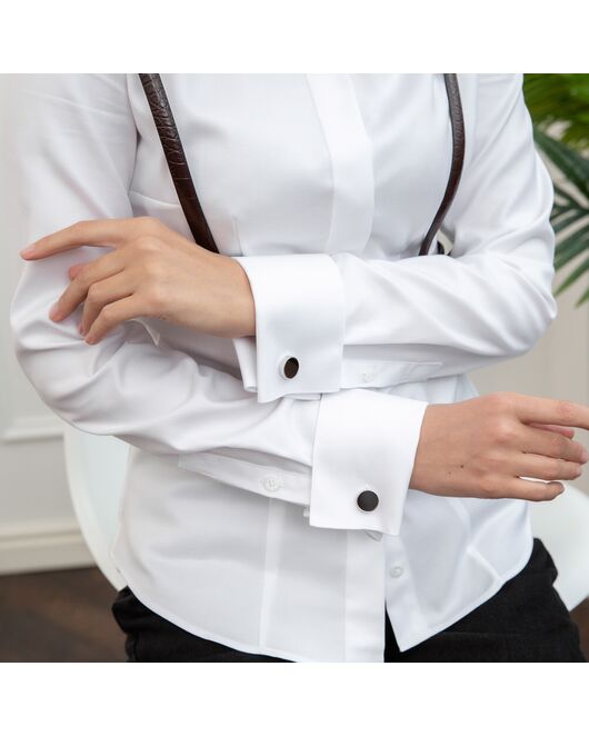 Женская рубашка под запонку белая с ребристой фактурой - 8257 от byME 