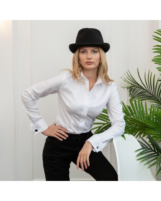 Женская рубашка под запонку белая с ребристой фактурой - 8257 от byME 