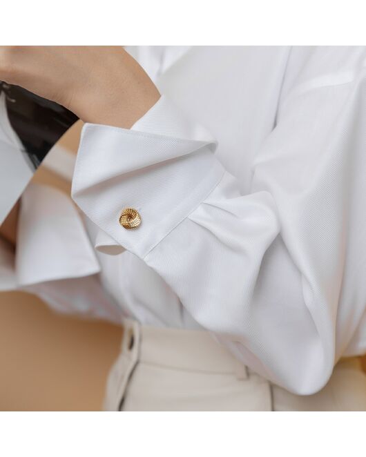 Женская рубашка с высоким манжетом под запонку белая фактура ёлочка - 8264 от byME 