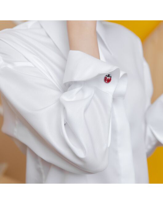 Женская рубашка с высоким манжетом под запонку белая фактура ёлочка - 8264 от byME 