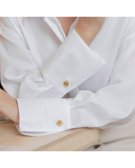 Женская рубашка с высоким манжетом под запонку белая фактура ёлочка - 8264 от byME 