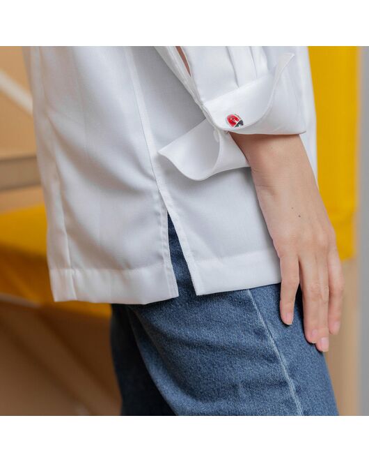 Женская рубашка с высоким манжетом под запонку белая фактура ёлочка - 8264 от byME 