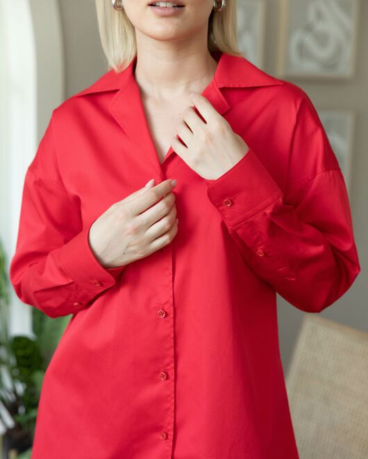 Женская рубашка в оверсайз силуэте красная - 8294 от byME 