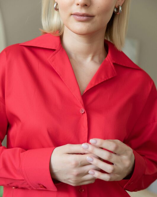 Женская рубашка в оверсайз силуэте красная - 8294 от byME 